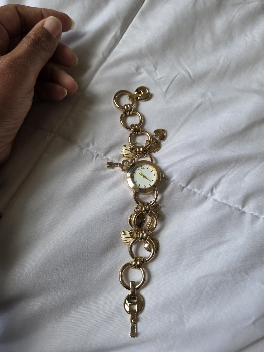 Gold Tone Charm Bracelet Watch for Women